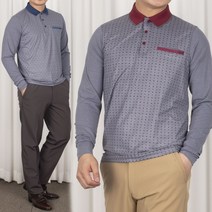 간절기 남자 사방스판 도트 신사 카라 긴팔 티셔츠