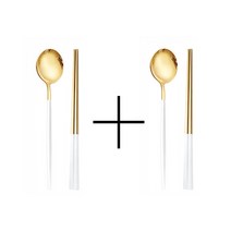[1+1] A3생활 한식수저세트 혼수용품 고급레스토랑 주방용품 숟가락 젓가락 골드&화이트 (숟가락2개/젓가락2개)