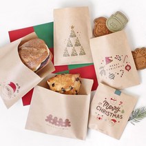 [핸즈픽메이드] 크리스마스 크라프트 쿠키봉투 20장 U자형 코팅 빵봉투 쿠키 스콘 포장 종이 도넛 고로케, 05.무지(인쇄없음), 100개입