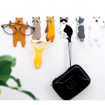 [제이지하우스] 접착식 귀여운 동물 12종 애니멀후크 현관 마스크걸이 열쇠고리 차키걸이 매직후크, 베어-화이트