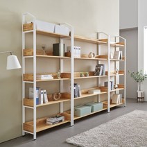 가구앤하우스 1200책장 원목 서재 피규어 다용도 5단 BOOKSHELF 철재책장 DIY철재책장 책장세트, 화이트+고무나무/내추럴