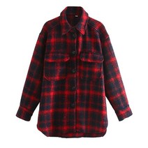 트위드 손담비 Ardm Za 빈티지 느슨한 격자 무늬 코트 여성 자켓 가을 겨울 특대 Abrigo Mujer Streetwear 포켓 오버 코트 여성 탑스 | 울 블렌드