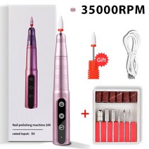 네일 전문 네일 샌더 35000RPM 충전식 휴대용 LED 디스플레이 및 6 팁 페디큐어 매니큐어 드릴 기계에 대, 05 Nail Pen-Pink