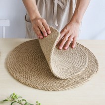 밀짚 냄비 컵 티코스터 라탄 테이블 받침 매트 접시 캠핑테이블매트 컵받침 냄비받침, 타원형-30x40cm