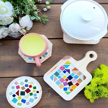 친환경 업사이클링 유리 재생 타일 원목 나무 냄비 컵 받침 DIY KIT, 02 알록달록 컵받침, 01 원형 컵받침