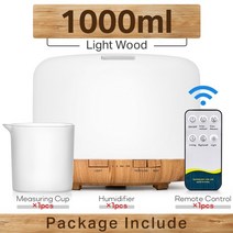 공기 가습기 에센셜 오일 디퓨저 300ML 500ML 1000ML 조명 원격 제어 초음파 전기 아로마 테라피 디퓨저, 라이트 우드 1000ml, 우리를
