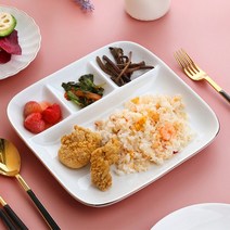 골드라인 도자기 사각 나눔접시 4구 식판 분할 플레이팅 접시, 1개