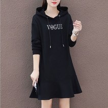여성용 겨울 후드 원피스 루즈핏 롱 맨투맨
