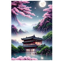 춘강화월야 보석십자수 사방에 재물이 들어오는 폭포수 보름달 벚꽃 복 재물이 모이는 산수화 풍경화 원형큐빅 가득그림 집들이 개업선물용 집콕취미 비즈 diy키트 액자없음, 춘강화월야 보석십자수09번, 80*100