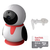 펭카(PE204) 200만화소 가정용 CCTV 홈 IP네트워크 회전형 카메라 베이비 아기모니터 홈캠 스마트폰 감시 돌봄CCTV 돌보미CCTV, 펭카(PE204)+SD카드 64GB+벽브라켓