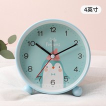 에끌 예쁜탁상시계 신혼선물 알람시계 작은 알람 시계 북유럽 스타일의 시계 책상 시계 전용 침대 옆 어린이 만화 음소거 데스크탑 침실-12589, 08. 펭귄 4 인치 [야간 조명