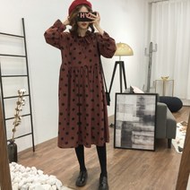 도트쉬폰원피스 빅사이즈 여성의류 뚱뚱한 하프기장 배가리기 슬림핏 겨울 가을 와이드 루즈핏 이너웨어 롱 3885693413