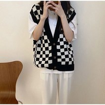 1여성 여자 니트 베스트 체크 조끼 가을 겨울 레이어드 페미닌 댄디룩 루즈핏 HCT-09