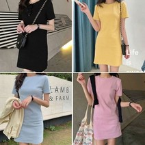 다잇템 [다잇템] 여자 하늘색 슬렌더 U넥 반소매 엷은 미니원피스
