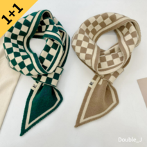 [1+1] 더블제이 여성 H라인 고리 니트 목도리 머플러 심플 체크