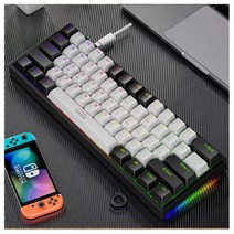 K620 미니 게임 기계식 키보드 61 키 RGB Hotswap 유형C 유선 게임용 키보드 PBT 키 캡 60 인체 공학 키보드, 레드 스위치, black white