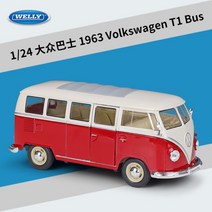 웰리 1:24 폭스바겐 마이크로 버스 승합차 합금 자동차 다이캐스트, 1963 폭스바겐 T1 버스 레드 화이트