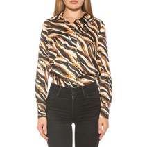 ALEXIA ADMOR 알렉시아 애드모어 Cassidy Collared Classic Button Down Silky Shirt - BROWN MULTI108517