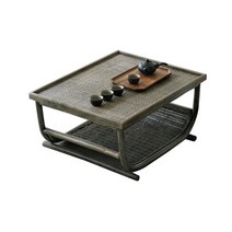 좌식 라탄 티테이블 미니 테이블 세트, 빈티지 컬러 - 대형