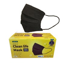 클린라이프 원데이마스크 3중구조 덴탈 부직포 일회용 숨쉬기편한 마스크 화이트 블랙 대형 50매입 1팩 향균지퍼백 1매 증정