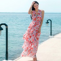 [비치팜]로즈힙 쉬폰 플라워 원피스 허니문 비치 롱 드레스