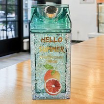 유리 우유팩 1000ml 대용량 투명 플라스틱 물병 우유 휴대용, 자몽_430ml+컵브러쉬