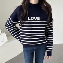 바이단미 여성용 스웨터 러브 레터링 반목 니트