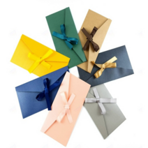 크라프트 리본 편지 엽서 봉투 컬러 무지 카드 우편 선물 사진 청첩장 초대장 긴 고급 종이백, G 실버