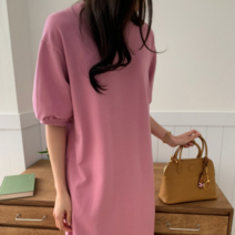 3colors 셔링 여성 쭈리 퍼프 면 루즈핏 맨투맨 롱 원피스 원마일웨어 라운지웨어