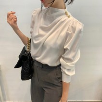 베이시코 / 도톰 골드버튼 셔링 실크블라우스