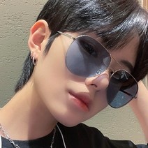 여자 남자 오버사이즈 블루 틴트 보잉 메탈 실버 데일리 선글라스