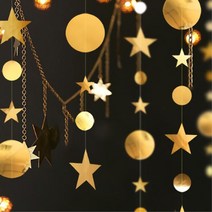 천장장식 달 별 파티 세로 가랜드 돌잔치배너 생일포토존 셀프촬영 종이끈, 골드