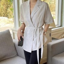 셀러허브(잡화) 여자 V넥 카라 랩 블라우스 린넨 자켓