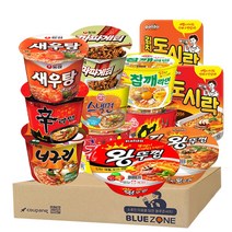블루존 용기컵라면 12종 농심(신라면+너구리+새우탕+짜파게티)+오뚜기(진라면매운+스낵면+열라면+참깨)+팔도(왕뚜껑+김치왕뚜껑+팔도도시락+김치도시락), 1세트