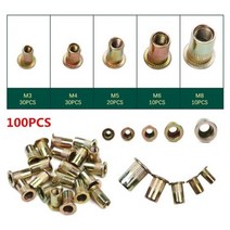 스틸리벳 접시머리 둥근머리 리벳 탄소강 너트 플랫 헤드 세트 인서트 멀티 사이즈 배열, 100PCS M3-M8 Rivet