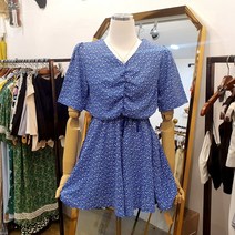 여성 퍼프 셔링 v넥 꽃 패턴 원피스 숏 미니 점프수트