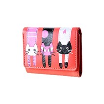 초등반지갑 심플 여자 여학생 10대 초등학생 여중생 고등학생 반지갑 알찬구성 깜찍감성 11.9cm 실용적 수납 큐티 3단 고양이 패션반지갑 레드
