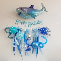 블루 상어 돌고래 생일 풍선 가랜드 세트, 그라데이션샤크