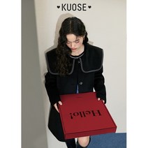 KUOSE 쿠오세 블랙 학원 트위드 재킷 여성 2022 겨울 헐렁한 미디네이터 코트