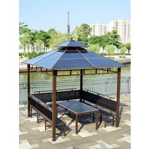 야외정자 테라스 야외 파고라 썬데크 휴게소 바베큐, 2.6x2.6m 4기둥 정자 + 포위 천