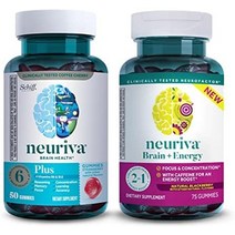 neuriva 플러스 기억력을 위한 뇌 보충제 포커스 앰프 집중력 + 인지 기능 비타민 b6 amp b12 및 임상적으로 테스트된 nootropics 포스파티딜세린 및 신경인자 5, 뇌+에너지 번들