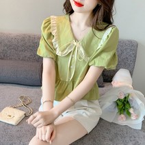 여름 퍼프 블라우스 미니멀한 디자인 상의 반팔 셔츠 러블리
