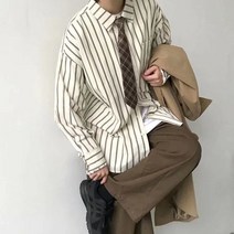 면 논아이론 Y 남자 난방 민트색 스트라이프 셔츠 린넨 파란색 여성 삼색 오버핏 빅사이즈 남성