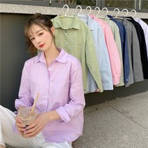 HQINT 여성 셔츠 남방 티셔츠 긴팔 셔프남방 빅사이즈 오버핏 봄 가을 기본 롱남방 루즈핏 여자 ZA-27761