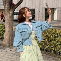 떳다그녀 쇼레드 밴딩 데님 자켓