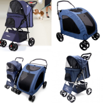 개모차 강아지 유모차 애견 유모차 고양이 강아지 웨건 반려견 개수레 트레일러 소형견 펫, 3 피크니카, 네이비
