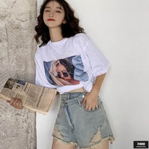 가바바 여성 청반바지 사선 단추 장식 특이한 매력 여름 데님반바지 G46873