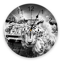차량용시계 자동차 야광 아날로그 디지털 대시보드 LED 호랑이 거리 흑백 벽 시계 현대 디자인 거실 장식 음소거 홈 인테리어