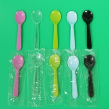 아이스크림스푼 소 스푼 (100개) 8.5cm / 수저 일회용 플라스틱 벌크 개별 낱개 포장 배달 캠핑 테이크아웃 용기 백색 투명 블랙 베스킨라빈스 샐러드 디저트 도시락, 핑크(100개)(벌크포장)