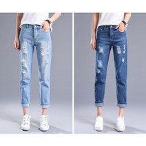 세련된트임청바지 청바지 청팬츠 반바지 오부 여름 허리밴딩 뒷밴딩 빈티지 여름 봄 가을 트임 8부 데님팬츠 여성 여자 찢어진 빅사이즈 스키니 30대 연청 진청